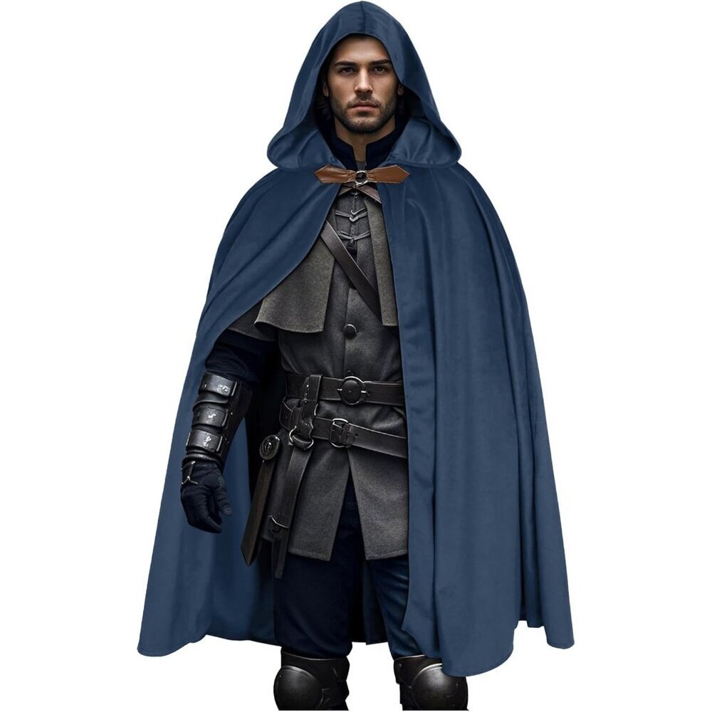 🆕Women Blue Medieval Velvet Hooded Cloak Cape Hood Capelet Halloween Costume